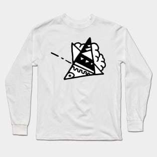 Black and White Kite In The Clouds Doodle Art Long Sleeve T-Shirt